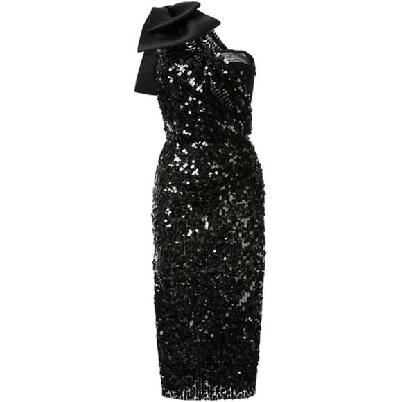 NWT Dolce & Gabbana Black Sequin One Shoulder Midi Cocktail Dress 46 XL - Picture 5 of 9